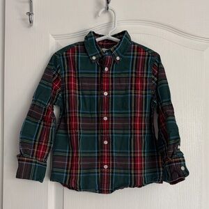 J. Crew Kids Green and Red Plaid Button-Down Shirt